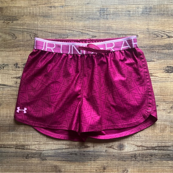 Under Armour Girls Pink Purple Geometric Print Athletic Running Shorts Size YLG - Picture 1 of 3